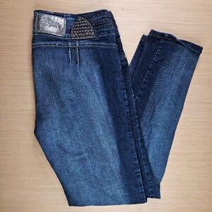 RAG Jeans Womens Blue Denim Embellished Bedazzled Pocket Jeans Size 15 38x31.5